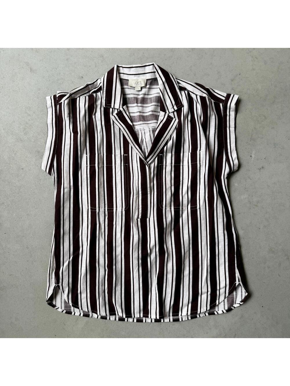 LOFT Outlet Striped Short Sleeve Shirt - XS